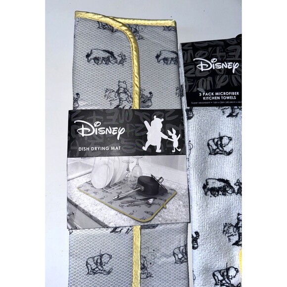 2x Disney Winnie The Pooh 3 Pack Microfiber Kitchen Towels & 1 dish drying Mat - Picture 3 of 4